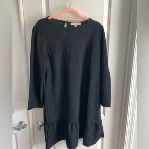 NWT Ann Taylor LOFT 3/4 sleeve black ruffle dress Sz L